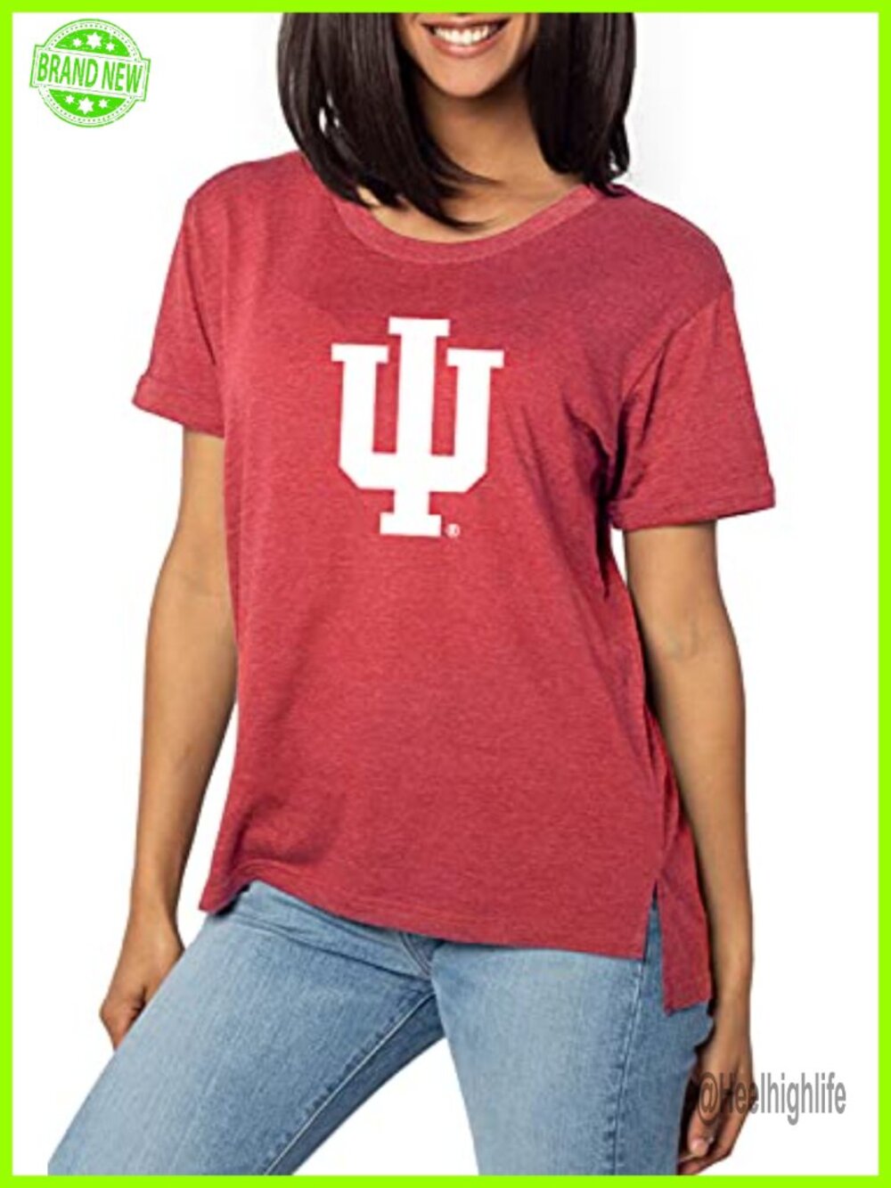 Womens NCAA Graphic Tee Hi-Low Hem Rolled Short Sleeve T-Shirt